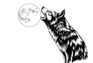 lone wolf howling at full moon with northern lights backdrop tattoo idea