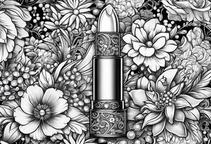1950s lipstick tube wrapped in pearls and flowers with bows and lace tattoo idea