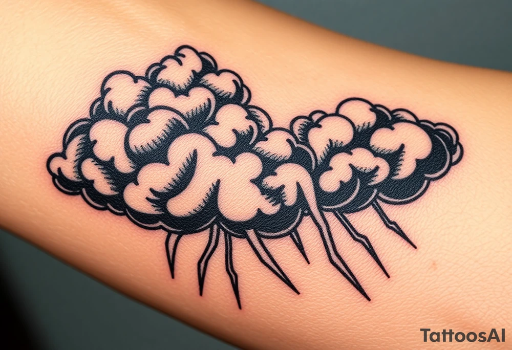 Black dark storm clouds with lightning bolts tattoo idea