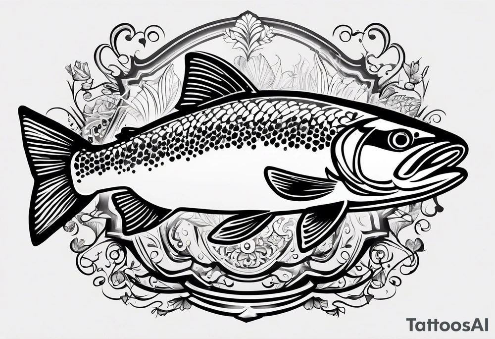 A small tattoo featuring a lovestruck trout as the main theme, drawn without lines, using only color combinations. tattoo idea