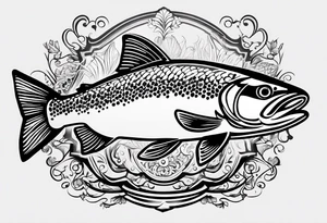 A small tattoo featuring a lovestruck trout as the main theme, drawn without lines, using only color combinations. tattoo idea
