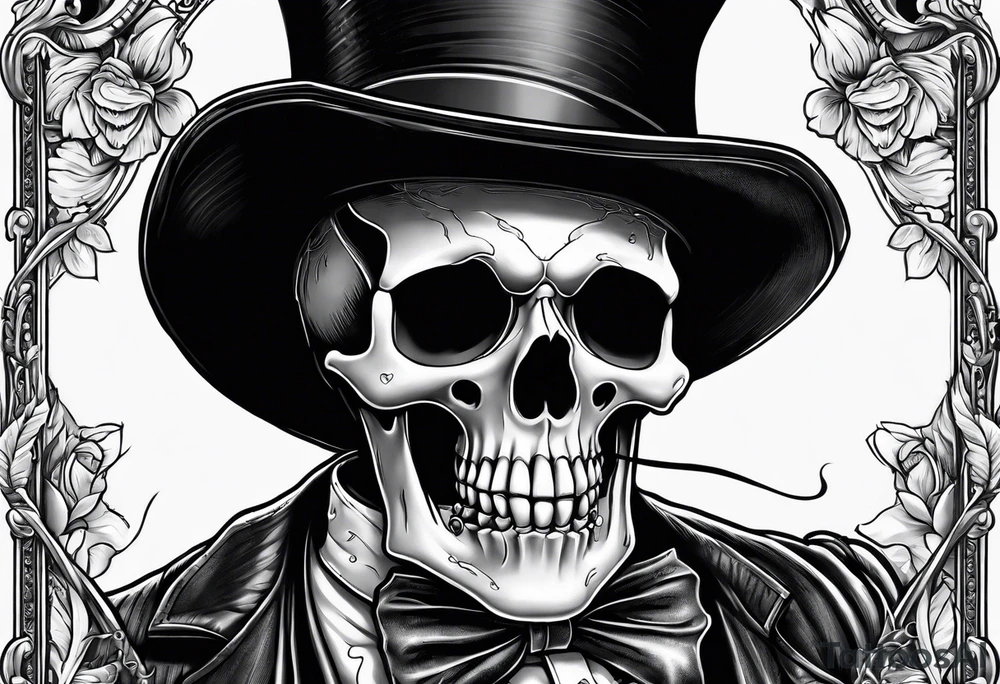 skeleton wearing a top hat holding a bible tattoo idea