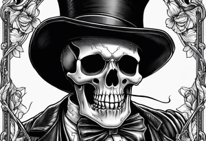 skeleton wearing a top hat holding a bible tattoo idea