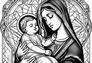 Mary holding baby Jesus in her arms crying tattoo idea