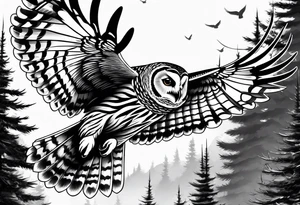 barred owl in flight tattoo idea