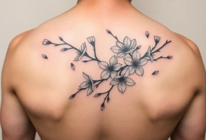 delicate cherry blossoms swirling in spring breeze with petals tattoo idea