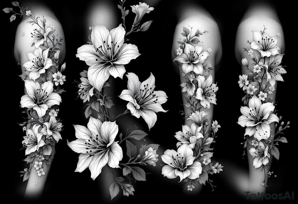 Spider Lilies and Cherry Blossoms blended and wrapped around the arm tattoo idea