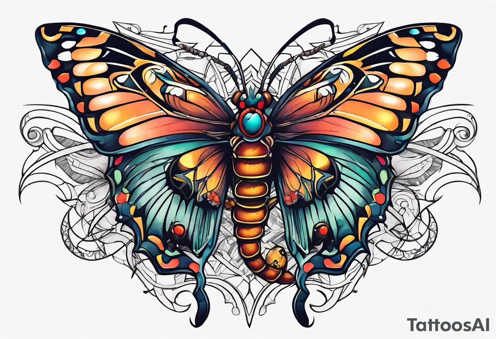 Large scorpions and butterflies tattoo idea