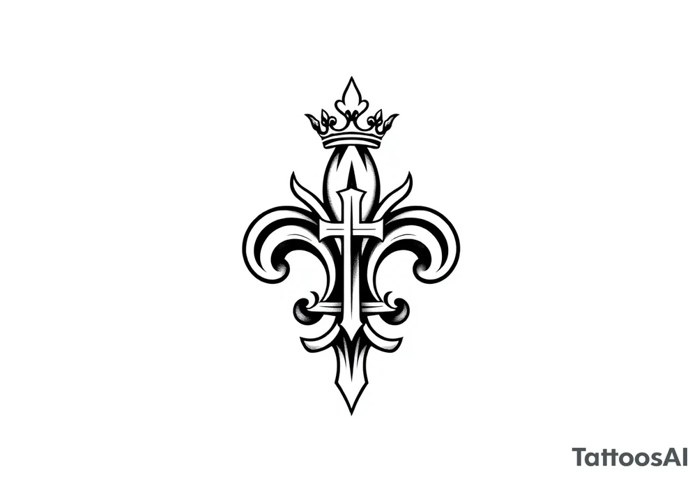 a flor de lis with a crown and a cross inside the flor de lis tattoo idea