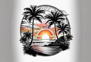 Sunset on beach palm trees tattoo idea