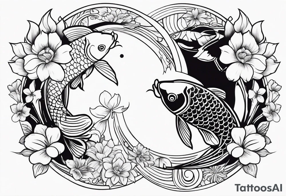 Koi fish with yin yang flower tattoo idea