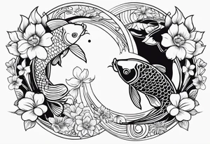 Koi fish with yin yang flower tattoo idea