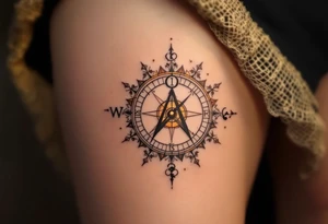 A vintage sundial bathed in a soft sunset glow, symbolizing how time is measured differently in every era. tattoo idea