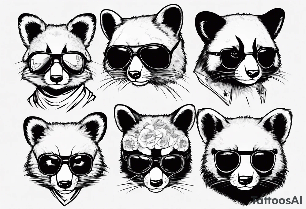Rebel red pandas wearing aviator sunglasses tattoo idea
