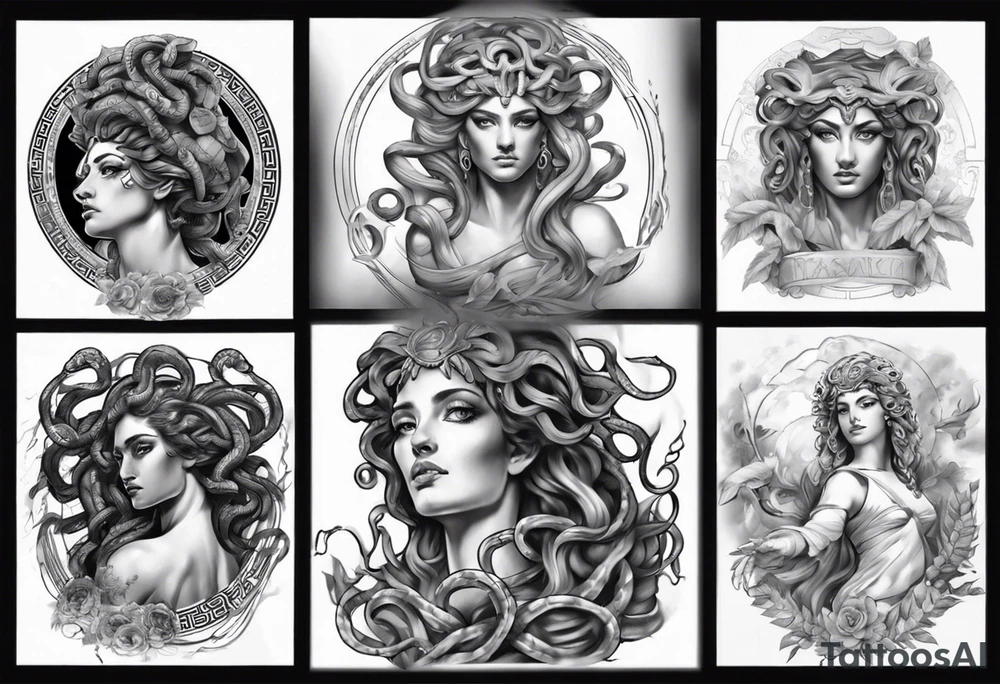 Greek Medusa mythology sleeve tattoo idea