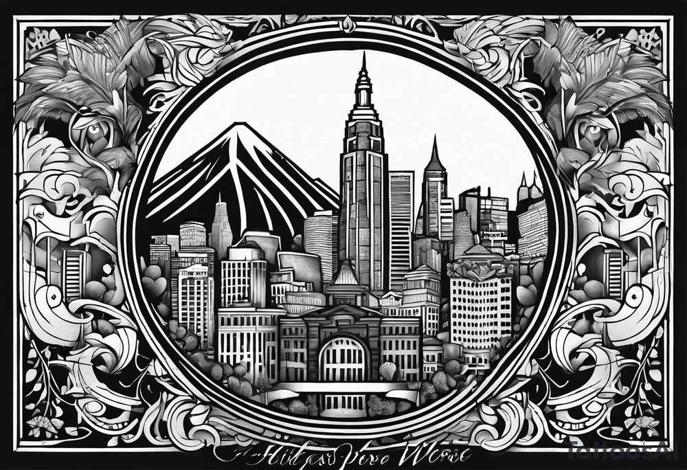powerful bible verse, neighborhood in queens in background, half sleeve, tattoo idea