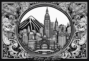 powerful bible verse, neighborhood in queens in background, half sleeve, tattoo idea