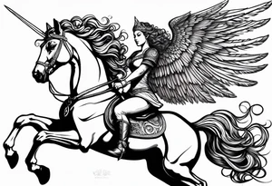 valkyrie curly hair princess riding pegasus half sleeve arm tattoo idea