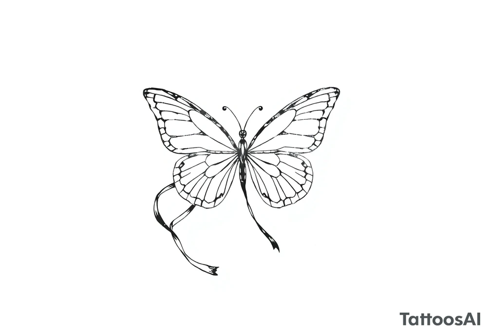 ethereal butterfly with flowing silk ribbons in moonlight tattoo idea