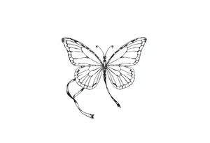 ethereal butterfly with flowing silk ribbons in moonlight tattoo idea