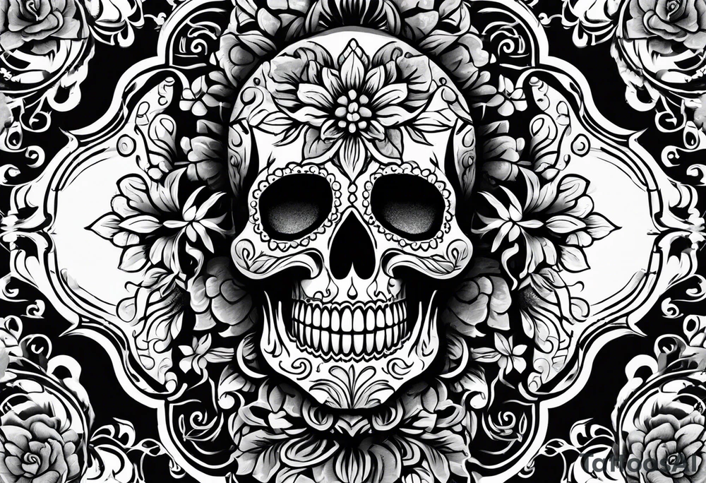 sugar skull with exposed brain on fire tattoo idea