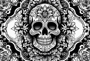 sugar skull with exposed brain on fire tattoo idea