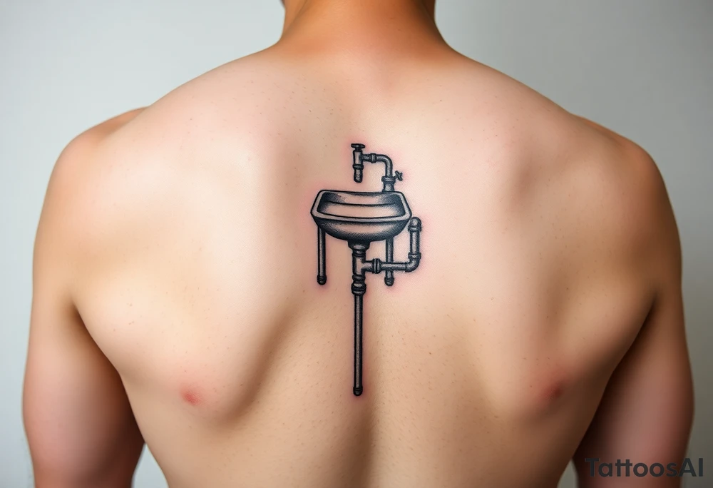 tatto with horizontal system of piping coming from a sink down a forearm tattoo idea