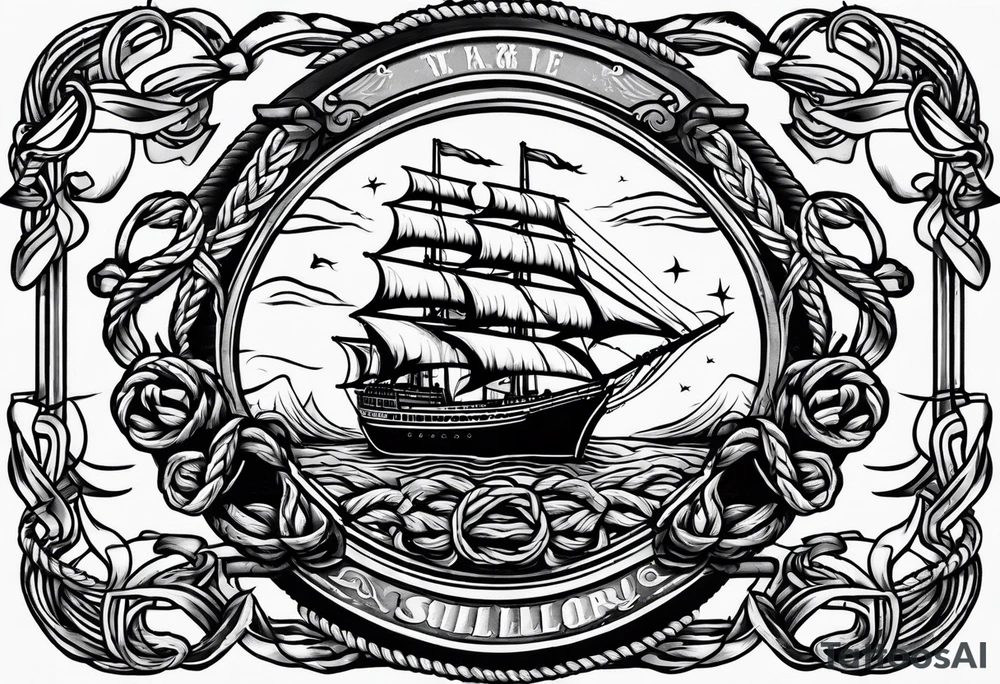 rope boarder around a ship tattoo idea