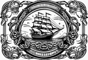 rope boarder around a ship tattoo idea