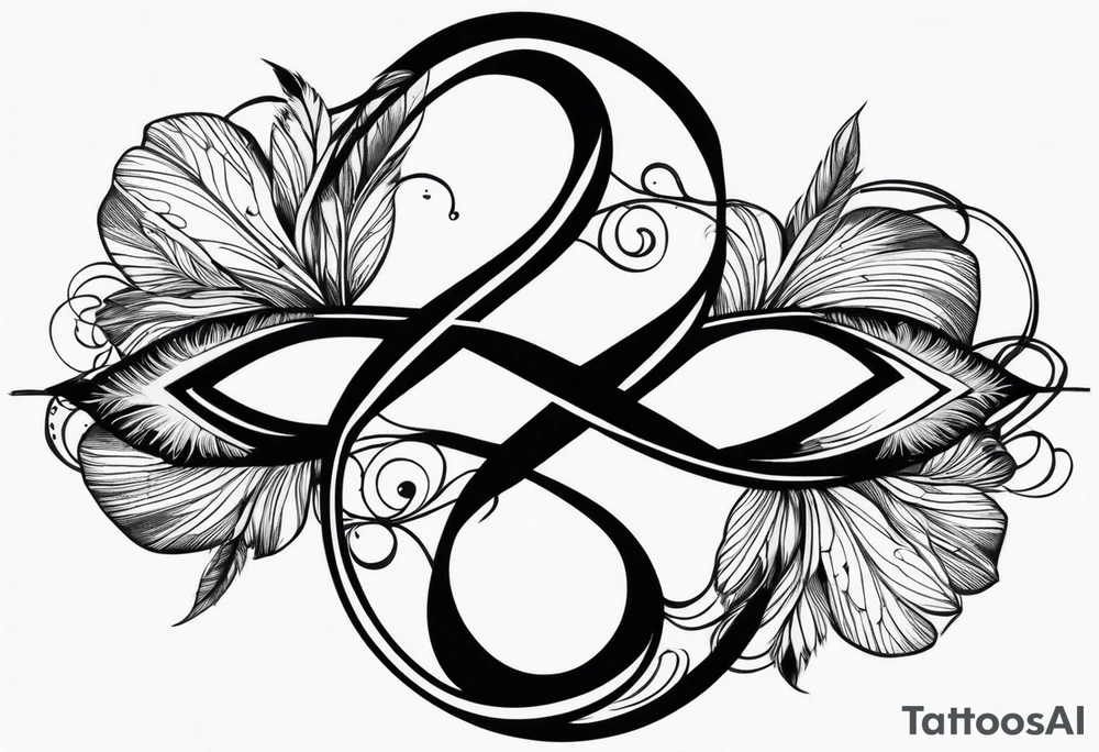 Infinity sign with feather and fish in it tattoo idea