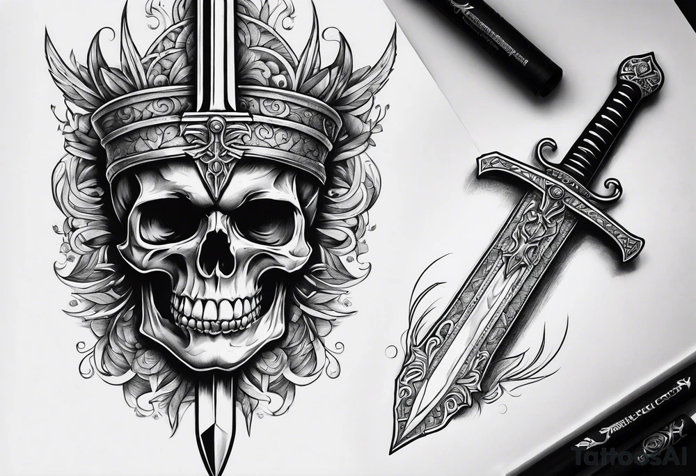 Sword with skull through the head tattoo idea