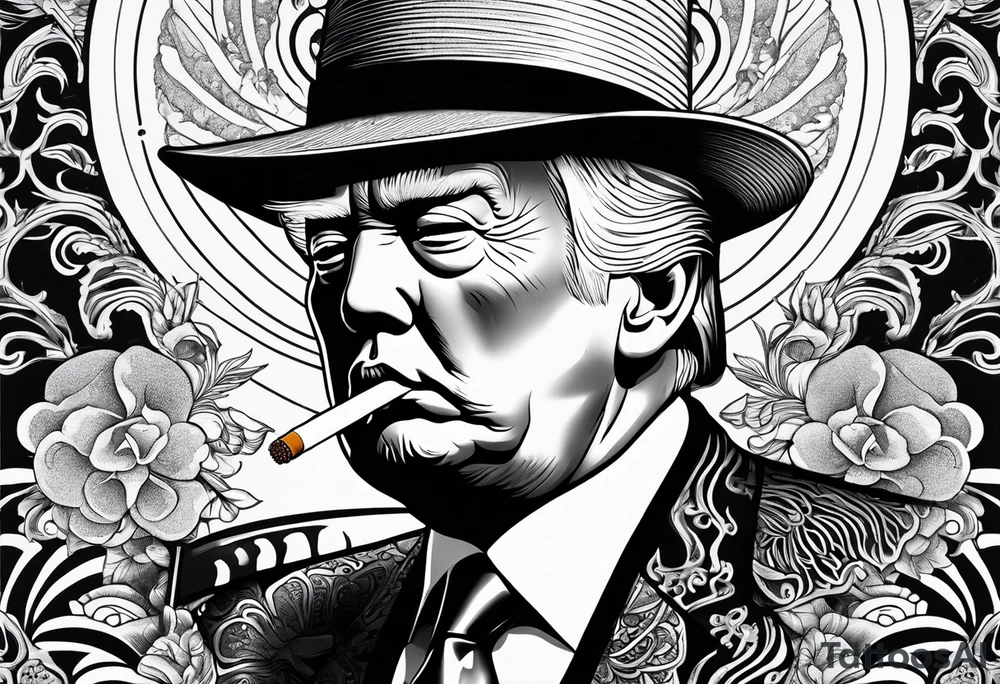 trump with hat smoking a cigarette tattoo idea