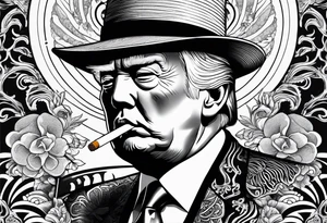 trump with hat smoking a cigarette tattoo idea