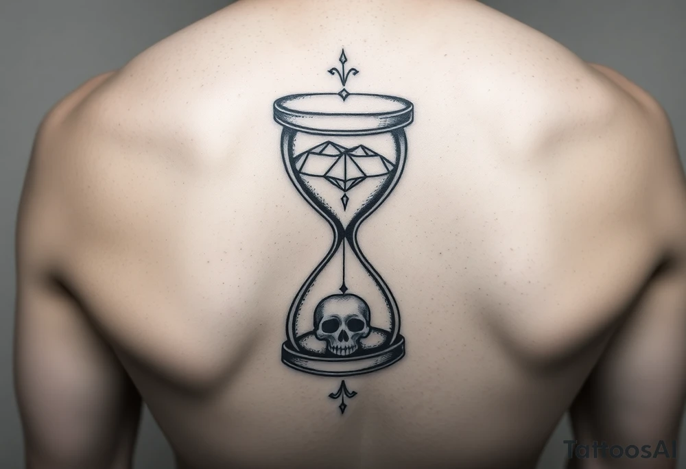 Simple but nice hourglass with trippy art details and a diamond and a skull or grim reaper. tattoo idea