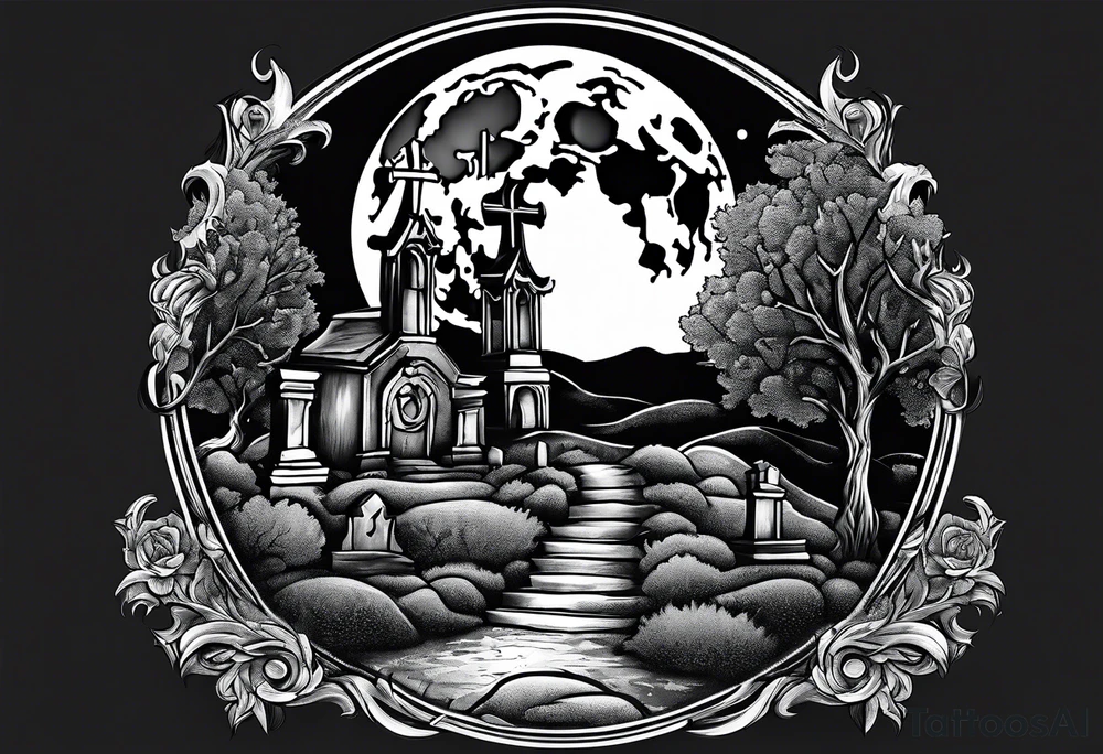 graveyard with moon tattoo idea