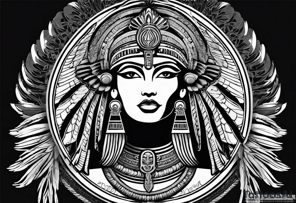 blank and white Egyptian goddess Isis, who is often depicted as a woman with outstretched wings, holding an ankh (a symbol of life) in one hand and a lotus flower in the other. Her headdress often includes a throne or a solar disk. The tattoo design can vary in style and size, but it typically aims to capture the essence of this revered Egyptian deity, emphasizing her beauty, power, and maternal qualities. The choice of colors and additional elements can also be customized to create a unique and visually striking representation of the goddess Isis tattoo idea