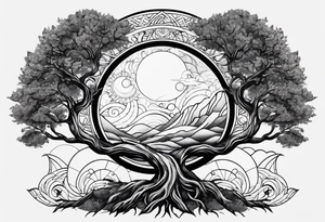 Tree holding the sun and the moon tattoo idea