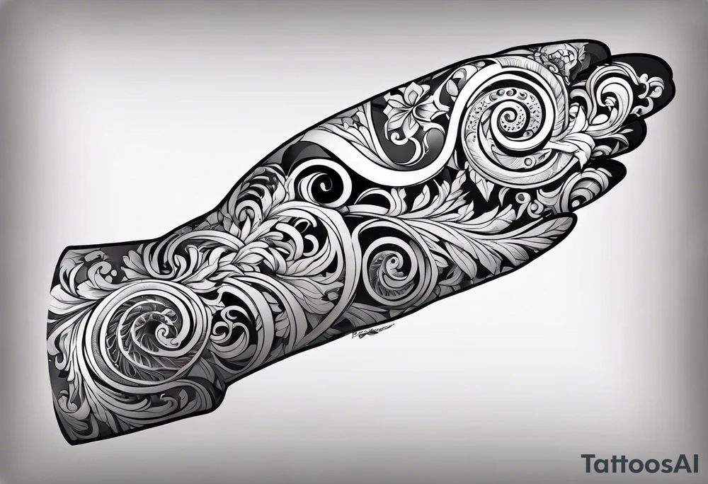 Forearm sleeve and glove with swirls and whirls of black tattoo idea