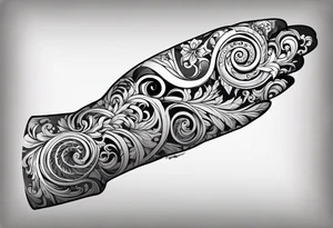 Forearm sleeve and glove with swirls and whirls of black tattoo idea
