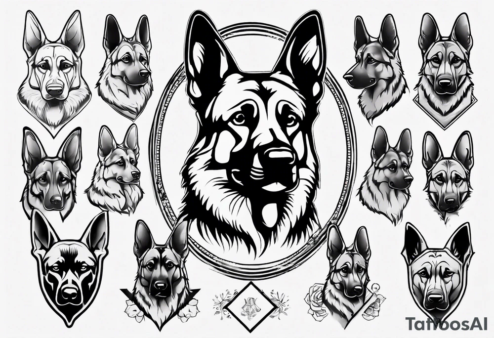 German Shepherd with frame tattoo idea