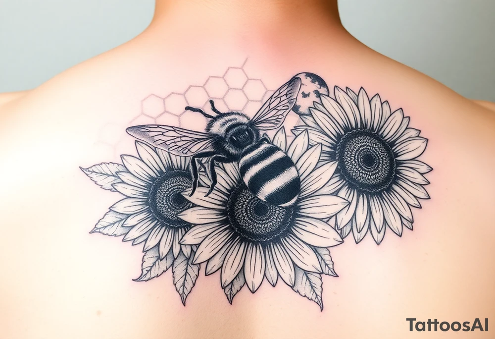 Honeybee and sunflowers with a honey comb background tattoo idea