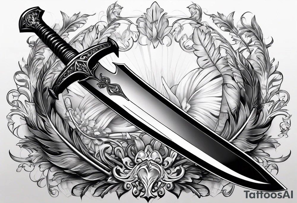 longsword with feathers alongside attached at base that span the length of the sword tattoo idea