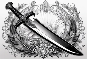 longsword with feathers alongside attached at base that span the length of the sword tattoo idea