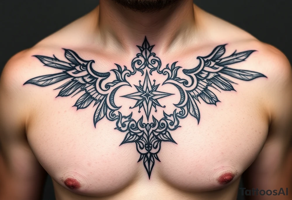 And magnificent intricate family crust from ireland for the smith family into a full chest piece tattoo on a man tattoo idea