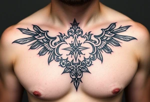 And magnificent intricate family crust from ireland for the smith family into a full chest piece tattoo on a man tattoo idea