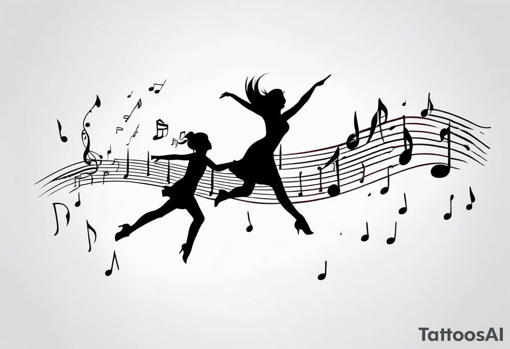 Music notes connecting daughters dancing tattoo idea