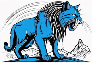 blue wildcat with long dreads under stadium football lights with a snarl on his face standing on a hill looking down at all his defeated opponents tattoo idea