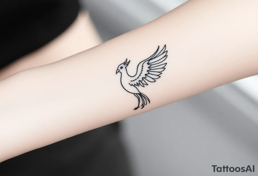 Fine line Phoenix bird tattoo idea