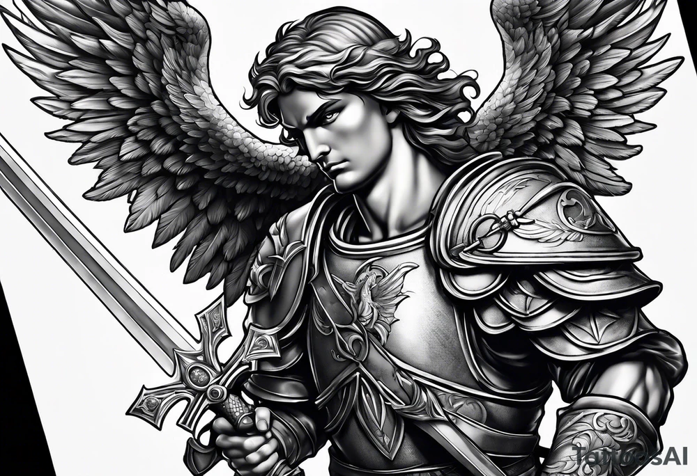 saint michael holding a sword tattoo idea