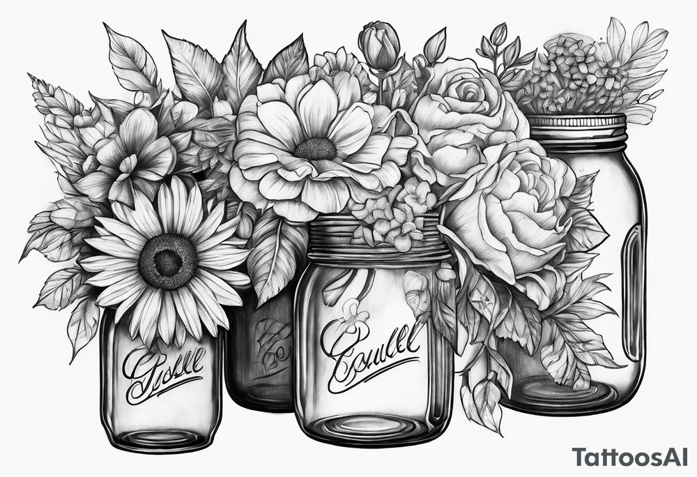 Mason jar bouquet tattoo idea